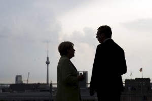 German Chancellor Angela Merkel (L) and Serbian Prime Minister Aleksandar Vucic speak at the start of their talks at the Chancellery in Berlin June 11, 2014. REUTERS/Bundesregierung/Guido Bergmann/Handout via Reuters  (GERMANY - Tags: POLITICS) ATTENTION EDITORS - THIS PICTURE WAS PROVIDED BY A THIRD PARTY. REUTERS IS UNABLE TO INDEPENDENTLY VERIFY THE AUTHENTICITY, CONTENT, LOCATION OR DATE OF THIS IMAGE. FOR EDITORIAL USE ONLY. NOT FOR SALE FOR MARKETING OR ADVERTISING CAMPAIGNS. NO SALES. NO ARCHIVES. THIS PICTURE IS DISTRIBUTED EXACTLY AS RECEIVED BY REUTERS, AS A SERVICE TO CLIENTS